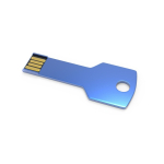USB hecho a medida de metal y en formato llave hecho en Europa color azul vista ángulo frontal derecho