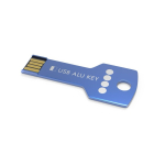 USB hecho a medida de metal y en formato llave hecho en Europa color azul vista con impresión