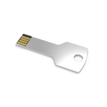 USB hecho a medida de metal y en formato llave hecho en Europa color plateado vista ángulo frontal derecho