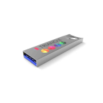 USB hecho a medida de metal, hecho en Europa, con agujero anclado color plateado vista con impresión