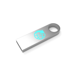 USB hecho a medida de metal, pequeño y adjuntable, hecho en Europa color plateado vista con impresión