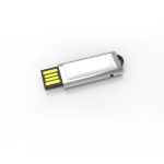 USB hecho a medida de metal y formato extraíble hecho en Europa color plateado vista ángulo frontal izquierdo