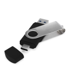 USB hecho a medida de metal con conector USB y tipo C, hecho en EU color negro vista detalle