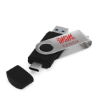 USB hecho a medida de metal con conector USB y tipo C, hecho en EU color negro vista con impresión