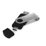 USB hecho a medida de metal con conector USB y tipo C, hecho en EU color negro vista con impresión
