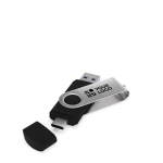 USB hecho a medida de metal con conector USB y tipo C, hecho en EU color negro vista de impresión