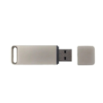 USB hecho a medida de metal con tapón de cierre y fabricado en Europa color plateado vista frontal