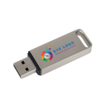 USB hecho a medida de metal con tapón de cierre y fabricado en Europa color plateado vista con impresión