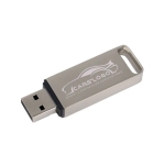 USB hecho a medida de metal con tapón de cierre y fabricado en Europa color plateado vista con impresión