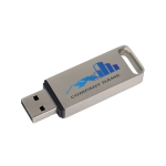 USB hecho a medida de metal con tapón de cierre y fabricado en Europa color plateado vista con impresión