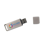 USB hecho a medida de metal con tapón de cierre y fabricado en Europa color plateado vista detalle