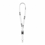 Lanyard hecho a medida desmontable de poliéster con mosquetón o clip color blanco vista de impresión