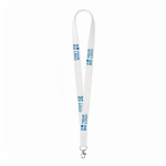 Lanyard hecho a medida de algodón orgánico con mosquetón color blanco vista de impresión