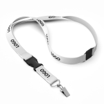 Lanyard hecho a medida desmontable de algodón orgánico con mosquetón color blanco