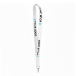 Lanyard hecho a medida de almidón de maíz con mosquetón color blanco vista de impresión