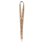 Lanyard hecho a medida de poliéster y corcho con mosquetón color negro