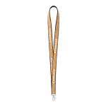 Lanyard hecho a medida de poliéster y corcho con mosquetón color negro vista de impresión