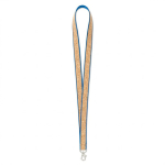 Lanyard hecho a medida de poliéster y corcho con mosquetón color azul septima vista