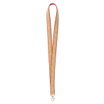 Lanyard hecho a medida de poliéster y corcho con mosquetón color rojo septima vista
