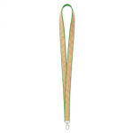 Lanyard hecho a medida de poliéster y corcho con mosquetón color verde septima vista