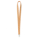 Lanyard hecho a medida de poliéster y corcho con mosquetón color naranja septima vista