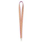 Lanyard hecho a medida de poliéster y corcho con mosquetón color fucsia septima vista