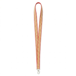 Lanyard hecho a medida de poliéster y corcho con mosquetón color rojo oscuro septima vista