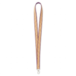 Lanyard hecho a medida de poliéster y corcho con mosquetón color morado septima vista