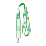 Lanyard hecho a medida de poliéster con capa de satín para sublimar color verde manzana vista de impresión