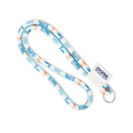 Lanyard tubular hecho a medida de poliéster con etiqueta cosida color blanco