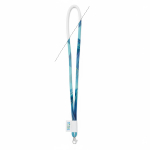 Lanyard tubular hecho a medida de poliéster con etiqueta cosida color blanco vista de impresión