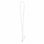 Lanyard de poliéster hecho a medida con etiqueta cosida y mosquetón color blanco septima vista