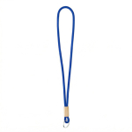 Lanyard tubular hecho a medida de poliéster con detalle de bambú color azul eléctrico septima vista