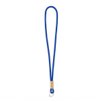 Lanyard tubular hecho a medida de poliéster con detalle de bambú color azul eléctrico vista de impresión