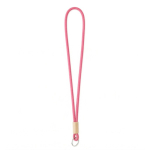 Lanyard tubular hecho a medida de poliéster con detalle de bambú color fucsia septima vista