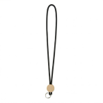 Lanyard tubular hecho a medida poliéster con detalle circular de bambú color negro septima vista