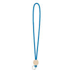 Lanyard tubular hecho a medida poliéster con detalle circular de bambú color azul septima vista