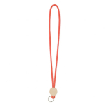 Lanyard tubular hecho a medida poliéster con detalle circular de bambú color rojo septima vista