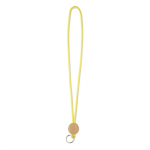 Lanyard tubular hecho a medida poliéster con detalle circular de bambú color amarillo septima vista