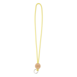 Lanyard tubular hecho a medida poliéster con detalle circular de bambú color amarillo