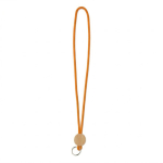 Lanyard tubular hecho a medida poliéster con detalle circular de bambú color naranja septima vista