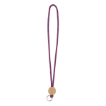 Lanyard tubular hecho a medida poliéster con detalle circular de bambú color morado septima vista