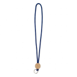 Lanyard tubular hecho a medida poliéster con detalle circular de bambú color azul ultramarino septima vista