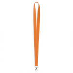 Lanyard hecho a medida de poliéster con hilos reflectantes en el borde color naranja septima vista
