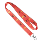 Lanyard hecho a medida de poliéster con hilos reflectantes en el borde color rojo oscuro