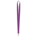 Lanyard hecho a medida de poliéster con hilos reflectantes en el borde color morado septima vista