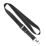 Lanyard de poliéster desmontable hecho a medida con hilos reflectantes color negro septima vista