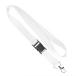 Lanyard de poliéster desmontable hecho a medida con hilos reflectantes color blanco septima vista