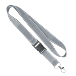 Lanyard de poliéster desmontable hecho a medida con hilos reflectantes color gris septima vista