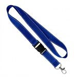 Lanyard de poliéster desmontable hecho a medida con hilos reflectantes color azul eléctrico septima vista